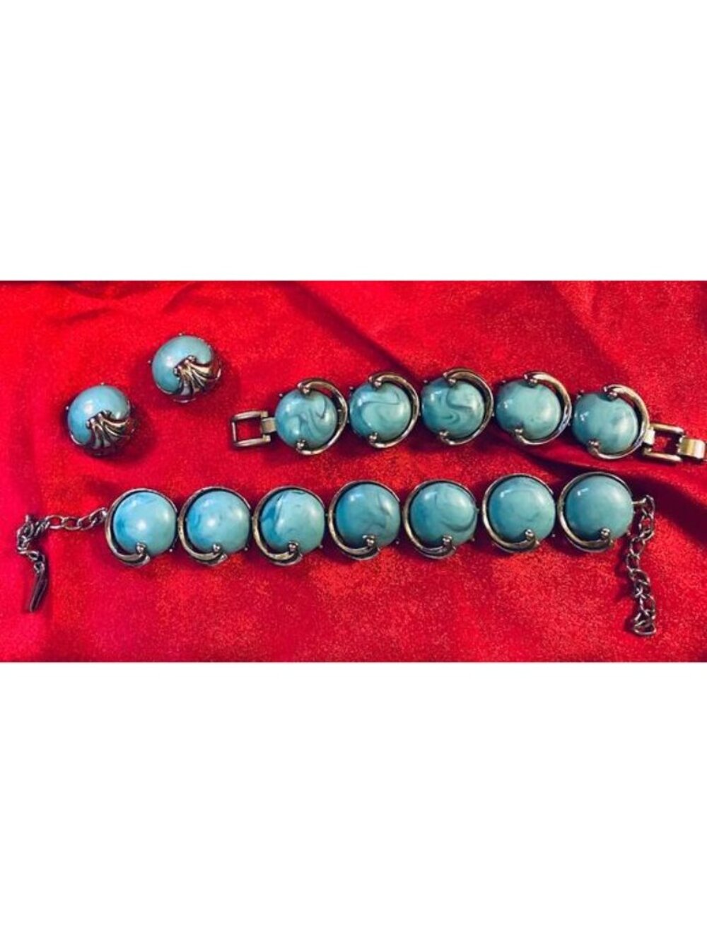 Chunky Turquoise Southwestern inspired Necklace Bracelet Earrings Set Statement - Picture 2 of 10